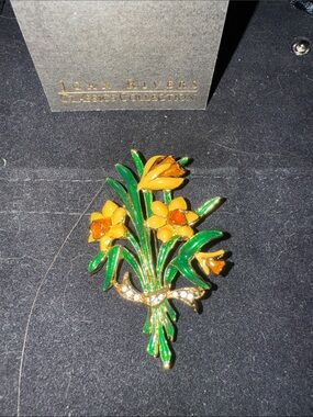Joan Rivers Green and Yellow Enamel Floral Bouquet Brooch
